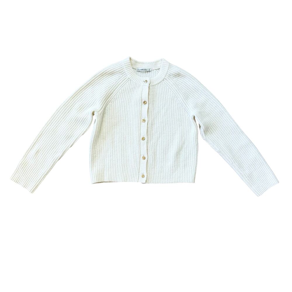 Abercrombie Fitch Cream Crew Neck Cardigan Gold Button Women’s Size XS